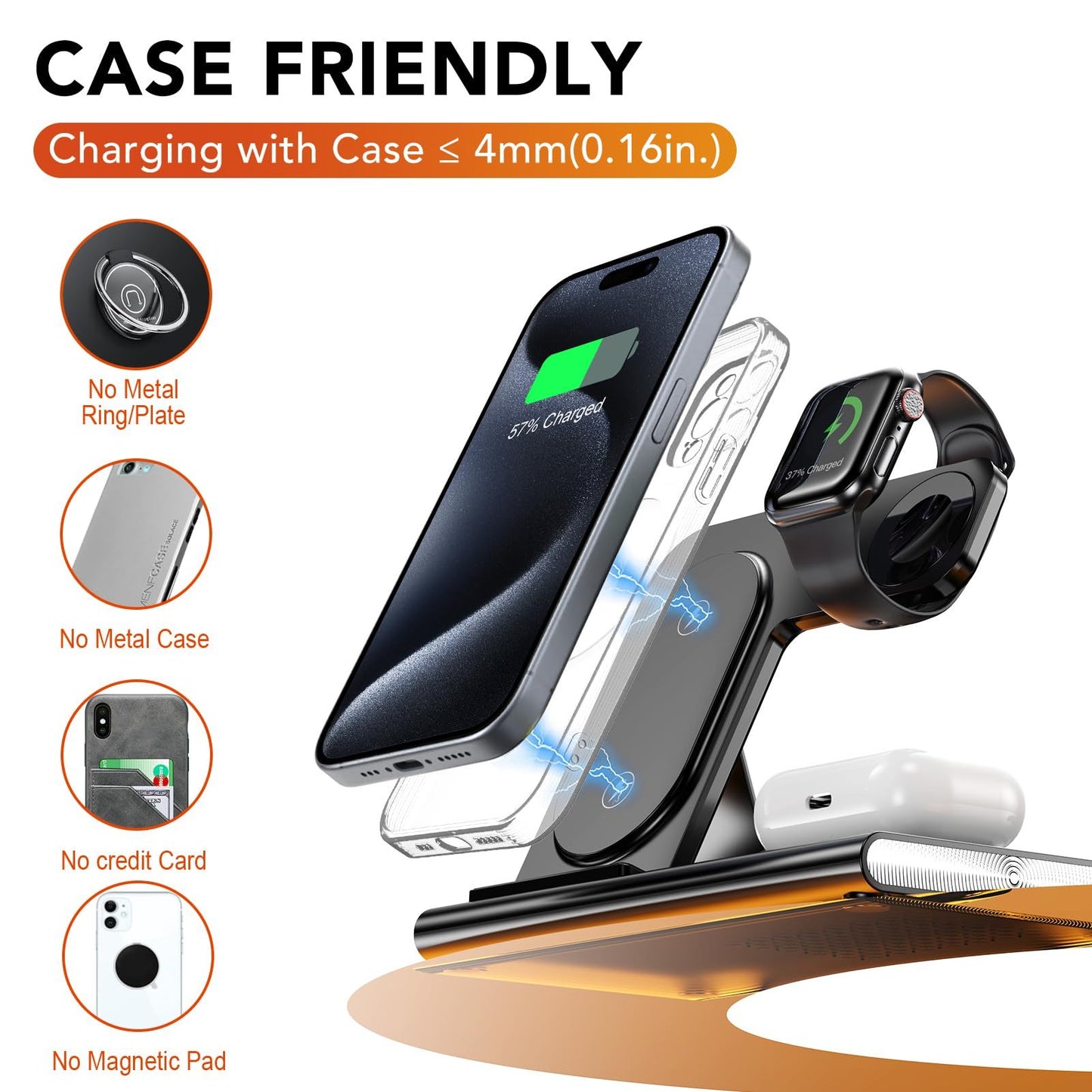 Wireless Charger Station, 4 In 1 Foldable 15W Fast Charging Wireless Charging Station