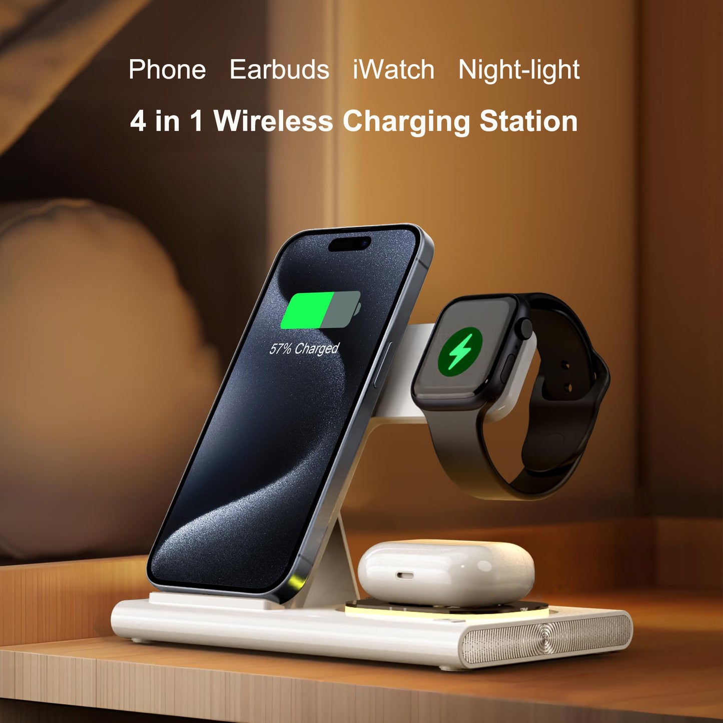 Wireless Charger Station, 4 In 1 Foldable 15W Fast Charging Wireless Charging Station