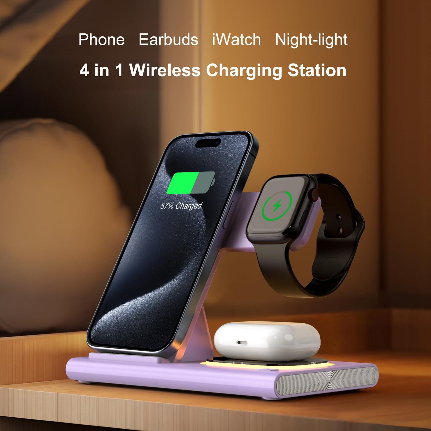 Wireless Charger Station, 4 In 1 Foldable 15W Fast Charging Wireless Charging Station