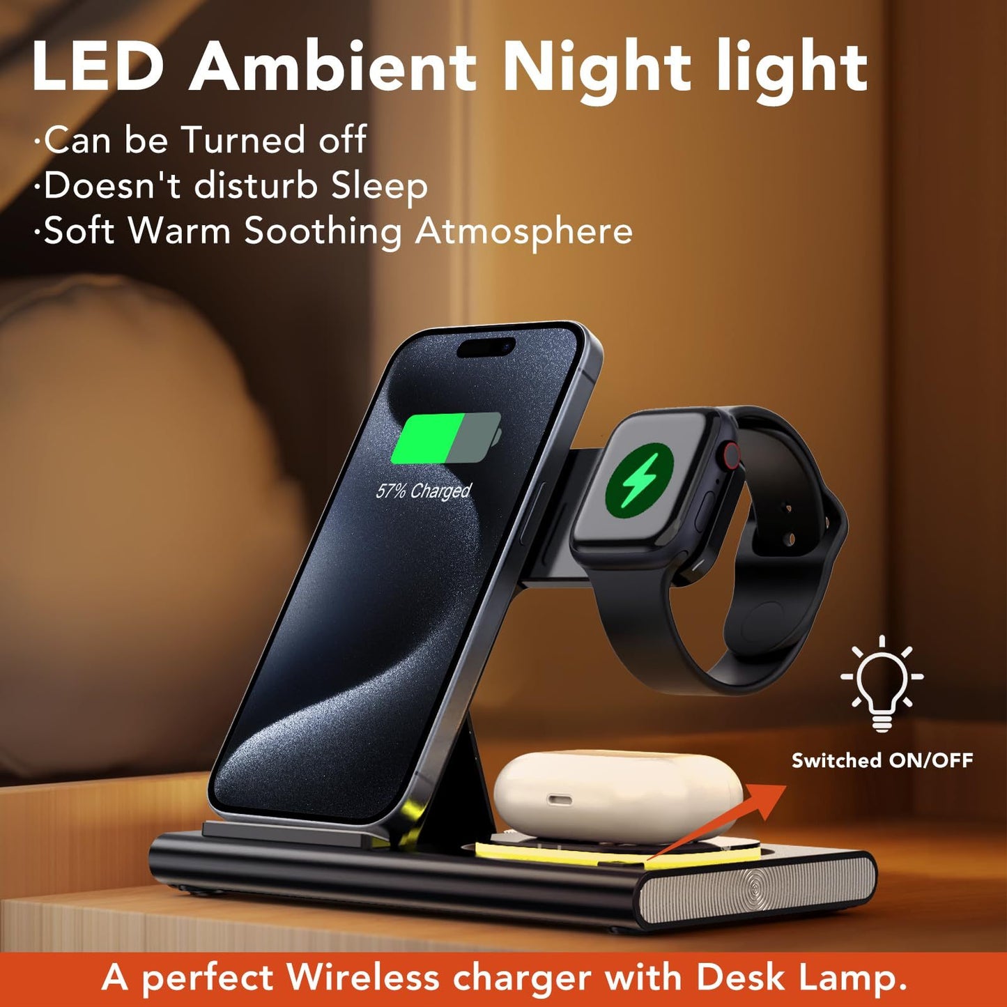 Wireless Charger Station, 4 In 1 Foldable 15W Fast Charging Wireless Charging Station