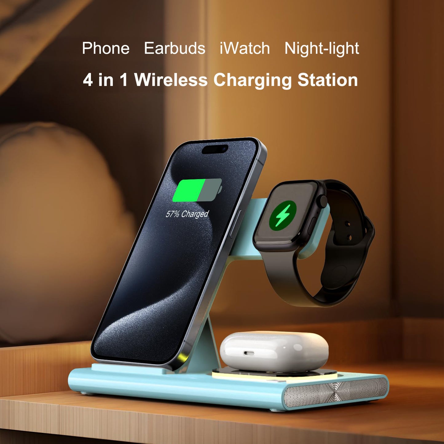Wireless Charger Station, 4 In 1 Foldable 15W Fast Charging Wireless Charging Station