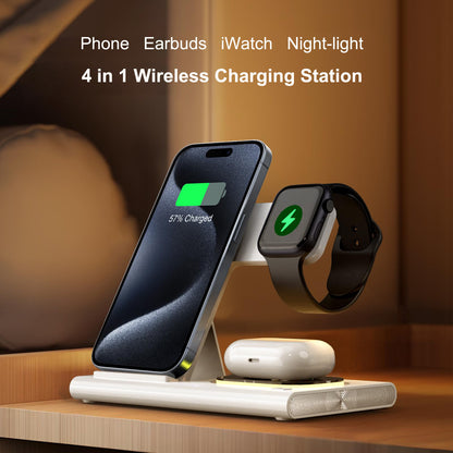 Wireless Charger Station, 4 In 1 Foldable 15W Fast Charging Wireless Charging Station